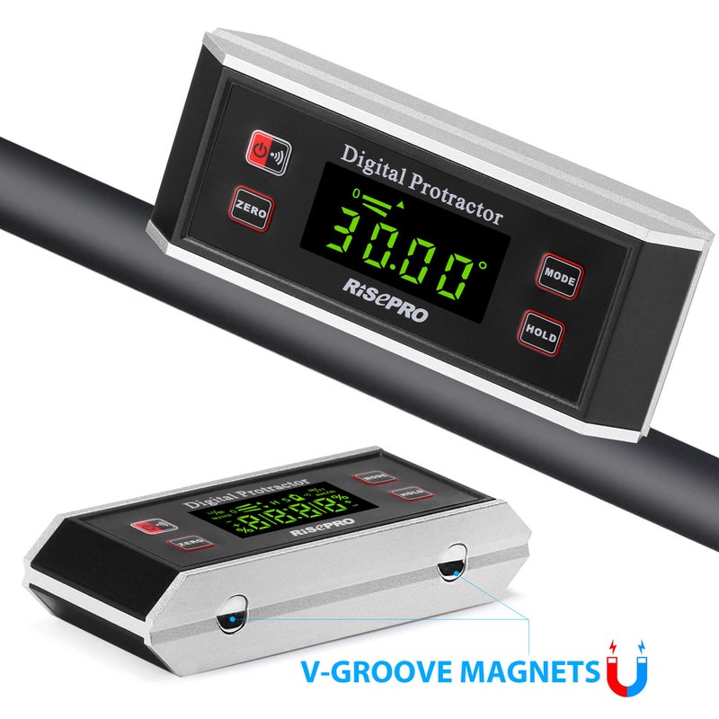 RISEPRO Inclinometer, RISEPROÂ® Digital Protractor Angle Finder Level Inclinometer Magnetic V-Groove 0~360 degree with Backlight 82413B - Image 4